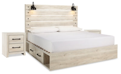 Cama con panel King Cambeck con almacenaje y 2 mesitas de noche
