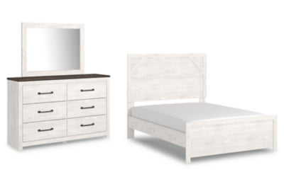 Cama con panel completo Gerridan con cómoda y espejo