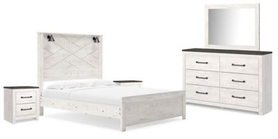 Cama Queen Gerridan, cómoda, espejo y 2 mesitas de noche