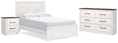 Cama de paneles Queen, cómoda y mesita de noche Gerridan
