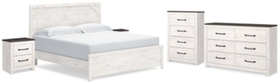 Cama Gerridan King con panel, cómoda, cofre y 2 mesitas de noche