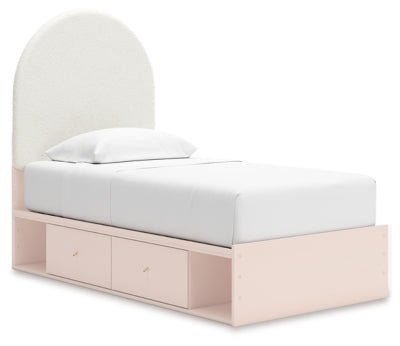 Cama tapizada doble con panel Wistenpine y almacenaje