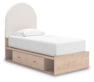 Cama con panel tapizado doble Shapella con almacenamiento