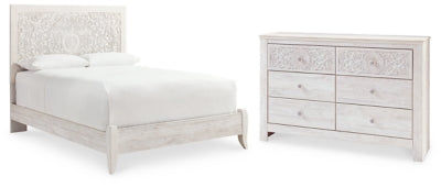 Cama Panel Queen Paxberry y Cómoda