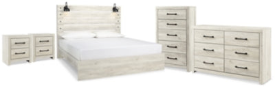 Cama Cambeck King con panel, cómoda, sinfonier y 2 mesitas de noche