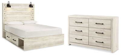 Cama Queen con panel Cambeck con almacenamiento y cómoda