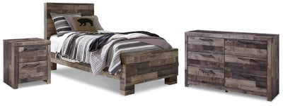 Cama, cómoda y mesita de noche Derekson con panel doble
