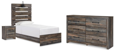 Cama de panel doble Drystan con almacenaje, cómoda y mesita de noche
