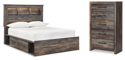 Cama con Almacenamiento y Cómoda Drystan de Librero Completo