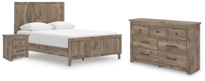 Cama Keithland Queen con panel, cómoda y mesita de noche