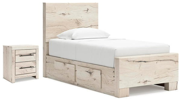 Cama de paneles dobles Lawroy con almacenamiento y mesita de noche