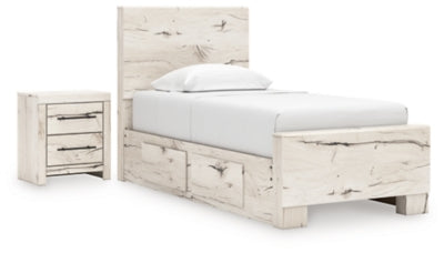 Cama de paneles dobles Lawroy con almacenamiento y mesita de noche