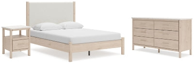 Cama, cómoda y mesita de noche tapizadas Cadmori Queen