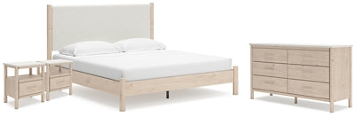 Cama con panel, tocador y 2 mesitas de noche Cadmori King