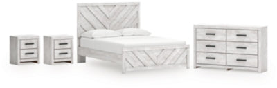 Cama de paneles Queen, cómoda y 2 mesitas de noche Cayboni