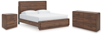 Cama King de paneles Hollinaze, cómoda y mesita de noche