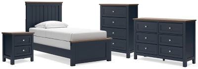 Cama Landocken de paneles dobles, cómoda, sinfonier y mesita de noche