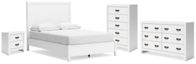 Cama Binterglen de panel completo, cómoda, sinfonier y mesita de noche