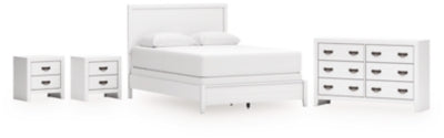 Cama de paneles Queen, cómoda y 2 mesitas de noche Binterglen