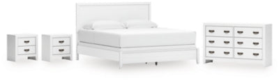 Cama king Binterglen con cabecero y pie de cama, tocador y 2 mesitas de noche