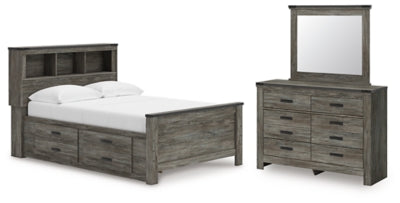 Cama de biblioteca completa Frandern con almacenamiento, cómoda y espejo