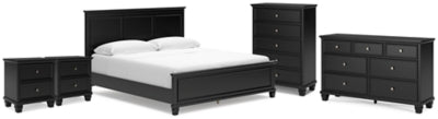 Cama con paneles tamaño California King Lanolee, cómoda, arcón y 2 mesitas de noche
