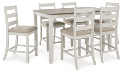 Mesa de comedor y taburetes de bar de altura de mostrador Skempton (juego de 7)