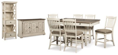 Mesa de altura de mostrador Bolanburg con 6 taburetes de bar, aparador y vitrina